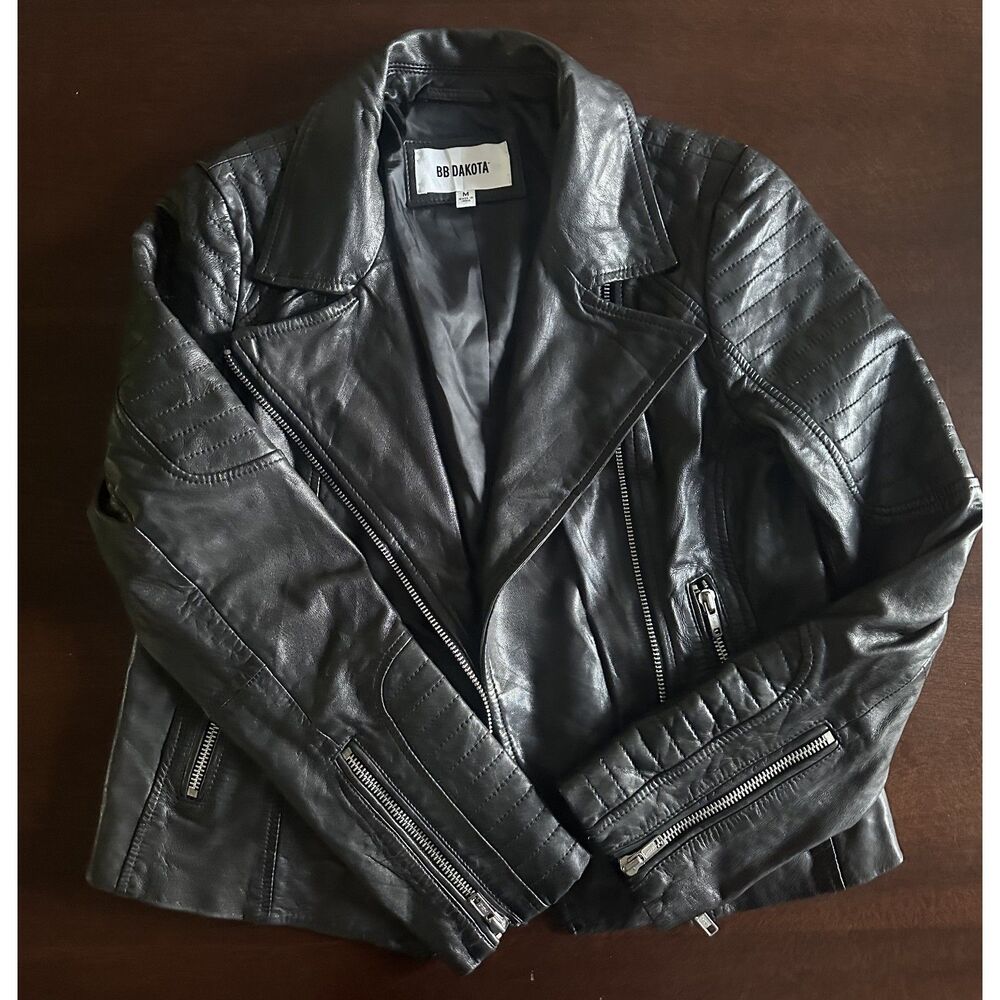 Moto Biker Real Leather Jacket Black Asymmetrical Silver Zipper Modern Edgy